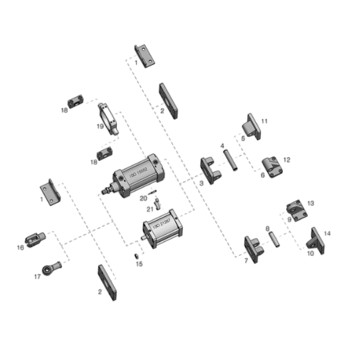 ATTACHMENTS FOR COMPACT CYLINDERS ISO 21287 AND STANDARD CYLINDERS ACCORDING TO ISO 15552 MADE OF STAINLESS STEEL