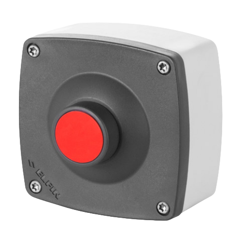 Guarded push-button, red, with enclosure