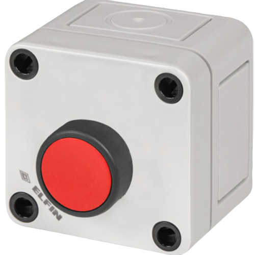 Guarded push-button, red, with enclosure