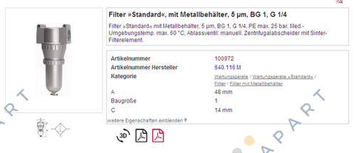 P/N: 100977, Type: 650 E/M филтър